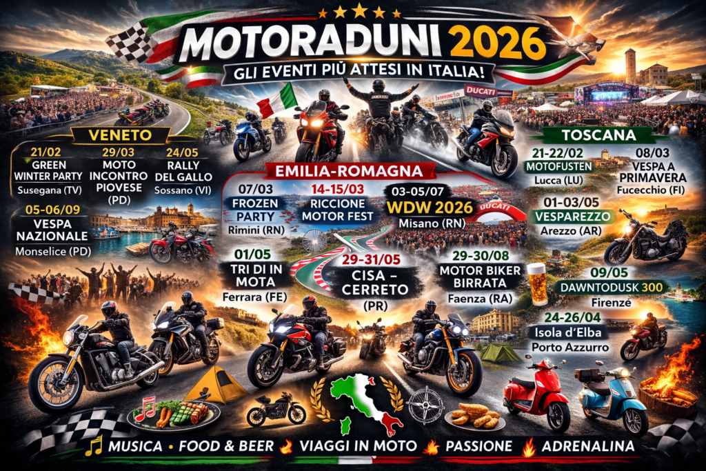 Motoraduni in Italia 2026 - Toscana, Emilia Romagna e Veneto